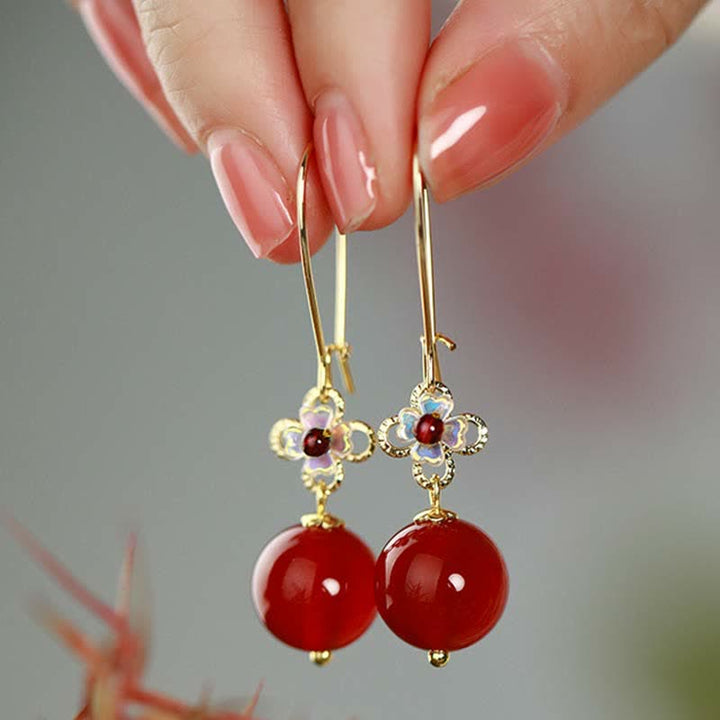 Buddha Stones 925 Sterling Silver Red Agate Flower Beaded Confidence Earrings - image 7