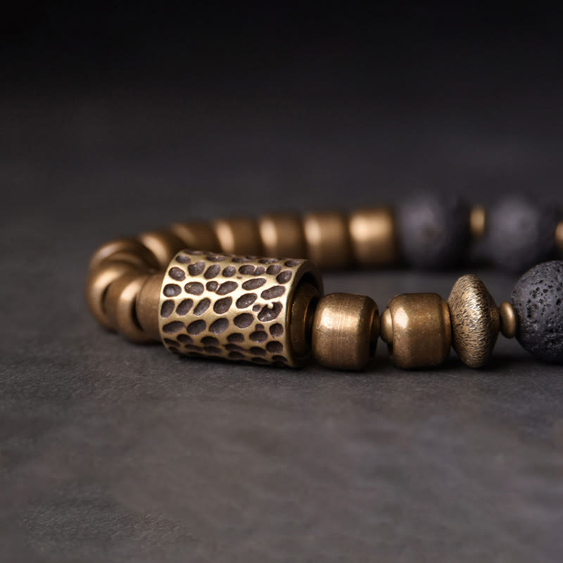 Buddha Stones Lava Rock Stone Rainbow Obsidian Brass Support Healing Bracelet - image 3