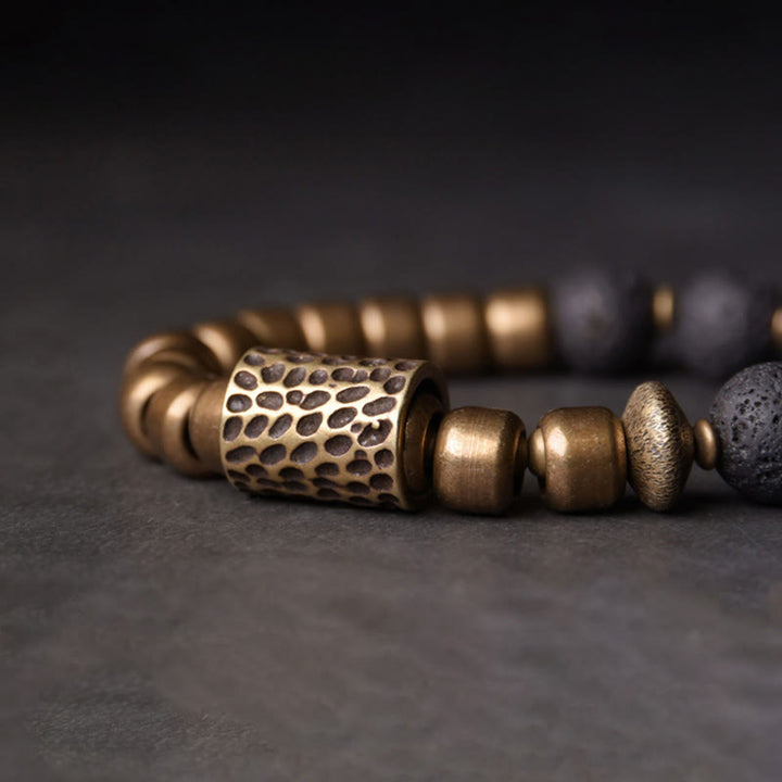 Buddha Stones Lava Rock Stone Rainbow Obsidian Brass Support Healing Bracelet - image 3