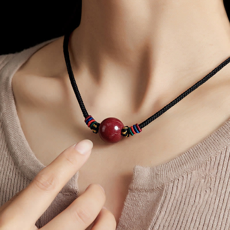 Buddha Stones Cinnabar Bead Blessing String Necklace Pendant - 20mm - image 0