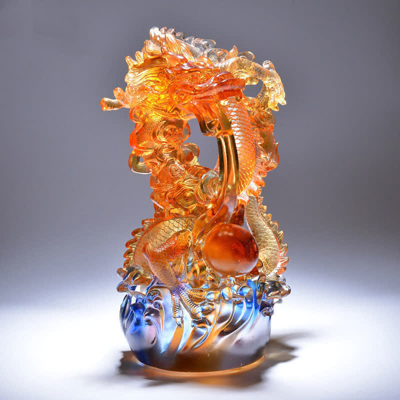 Buddha Stones Feng Shui Dragon Handmade Liuli Crystal Art Piece Success Home Office Decoration - image 1
