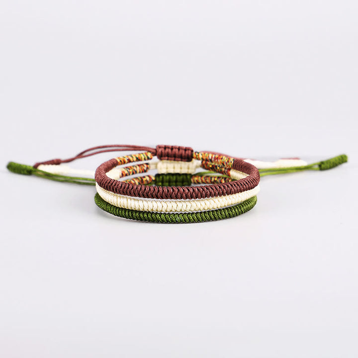 Buddha Stones 3Pcs Tibetan Handmade Multicolored Luck King Kong Knot Auspiciousness Bracelet - Three Colors(Brown&White&Dark Green) Combined - image 4