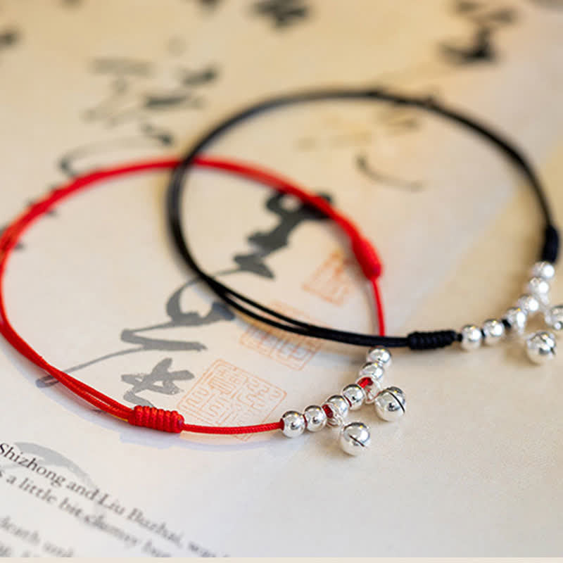 Buddha Stones 925 Sterling Silver Red String Braid Bell Charm Anklet - image 18
