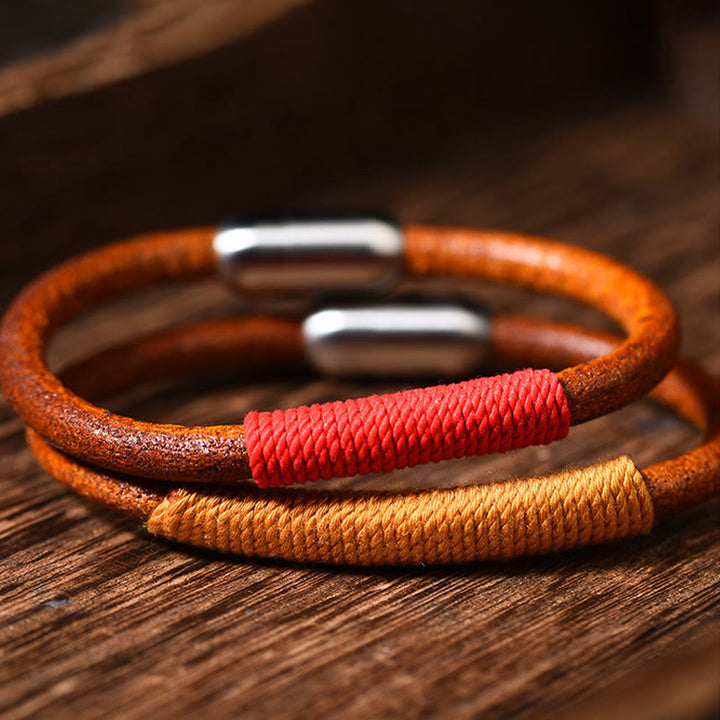 Buddha Stones Tibetan Leather Handmade Five Elements Luck Braid String Buckle Bracelet - image 14