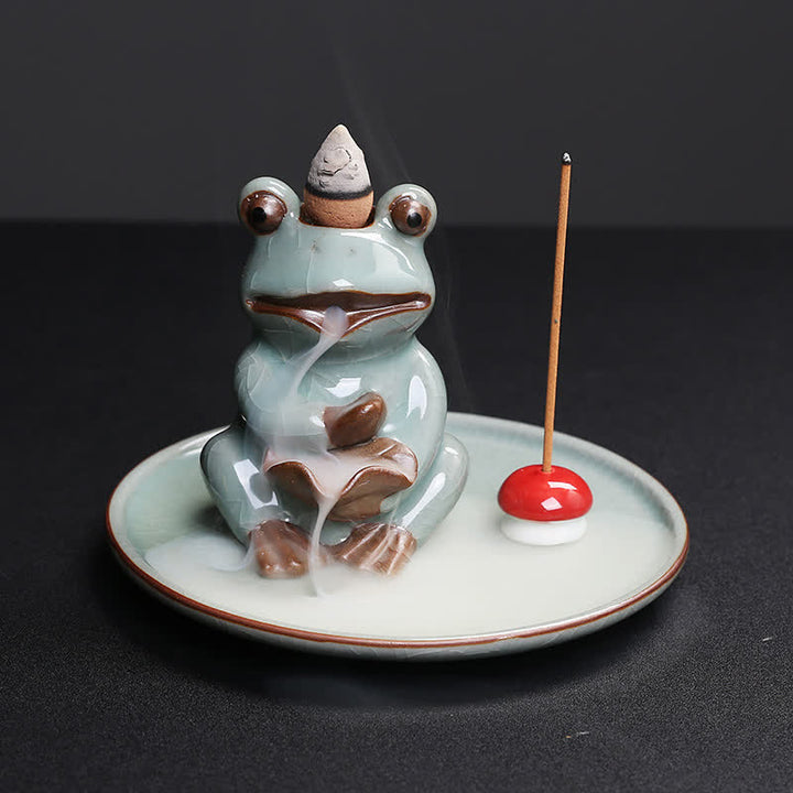 Meditation Frog Ceramic Lotus Healing Incense Burner - image 2