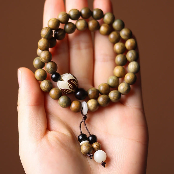 Buddha Stones Green Sandalwood Bodhi Seed Lotus Soothing Double Wrap Bracelet - image 2