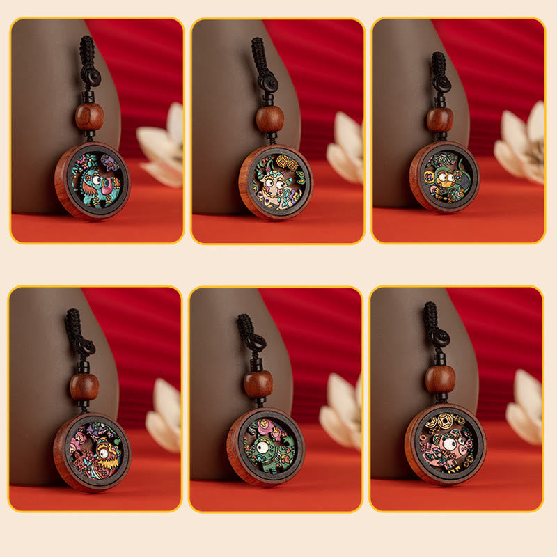 Buddha Stones Year Of The Dragon Hand Painted Chinese Zodiac Rosewood Carved Calm Key Chain - image 25