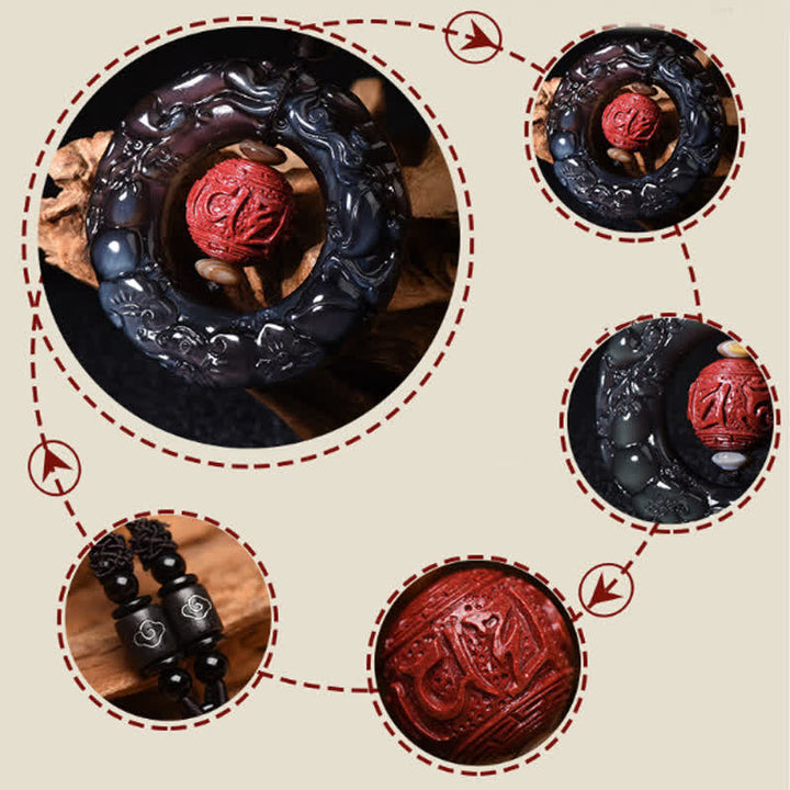 Buddha Stones FengShui Natural Rainbow Obsidian PiXiu Cinnabar Healing Necklace Pendant - image 9