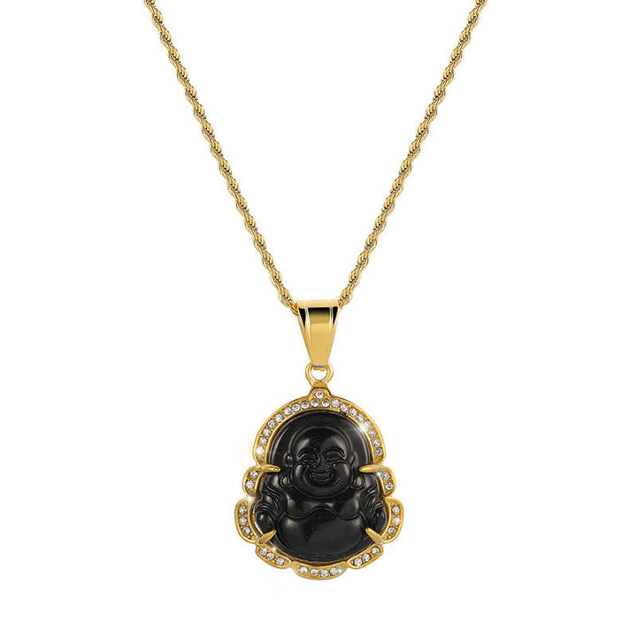 Buddha Stones 18K Gold Filled Laughing Buddha Jade Luck Necklace Chain Pendant - Black - image 12