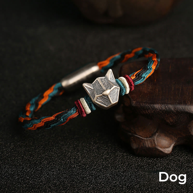Buddha Stones Handmade 999 Sterling Silver Year of the Dragon Chinese Zodiac Protection Colorful Reincarnation Knot Rope Bracelet - Dog - 19cm - image 20