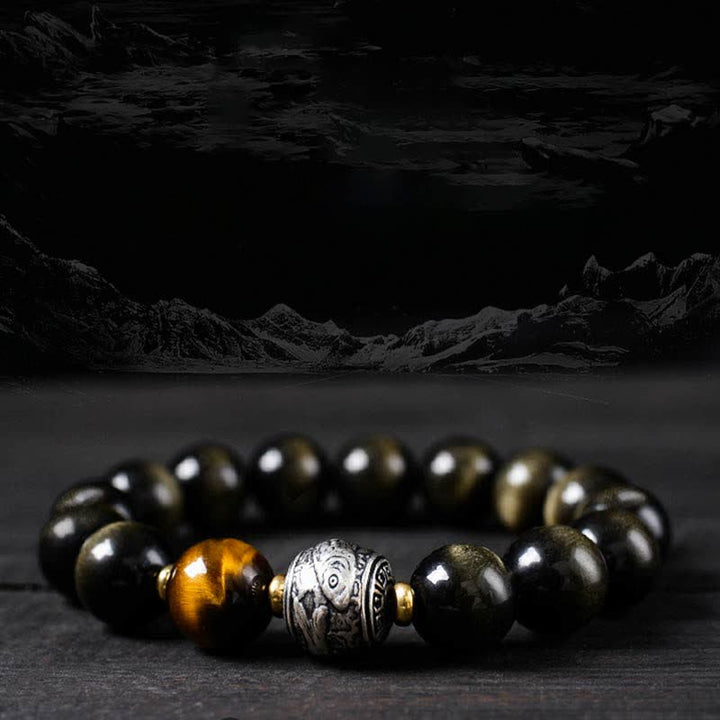 Buddha Stones To Experience a Reversal of Fortune Rainbow Obsidian Gold Sheen Obsidian Protection Bracelet - image 5