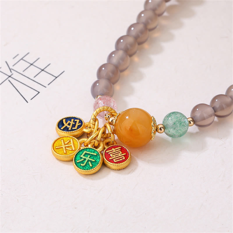 Buddha Stones Natural Gray Agate Peace And Joy Charm Balance Double Wrap Bracelet - image 5