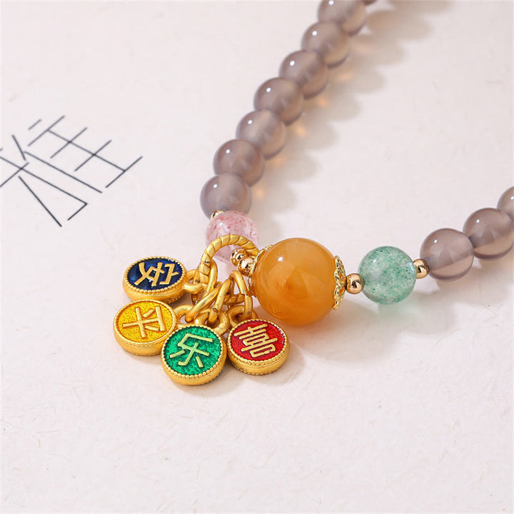 Buddha Stones Natural Gray Agate Peace And Joy Charm Balance Double Wrap Bracelet - image 5
