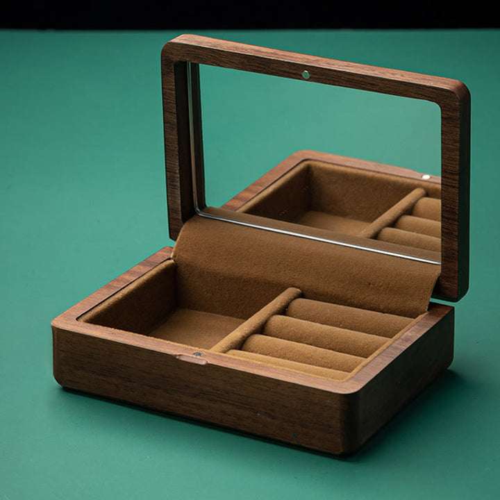 Vintage Handmade Black Walnut Wood Jewelry Storage Box With Mirror - image 11