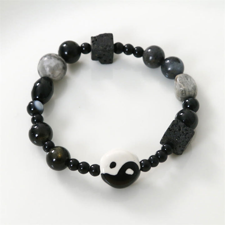 Buddha Stones Black Onyx Picasso Jasper Bead Yin Yang Fortune Protection Bracelet - image 10