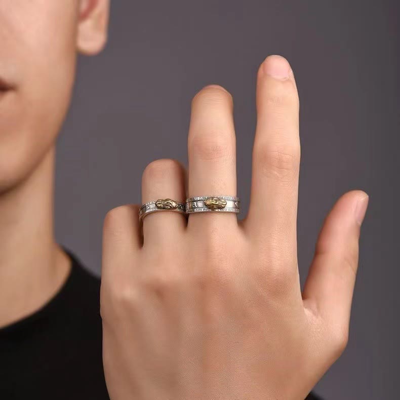 Buddha Stones PiXiu Om Mani Padme Hum Heart Sutra Luck Wealth Couple Ring - image 4