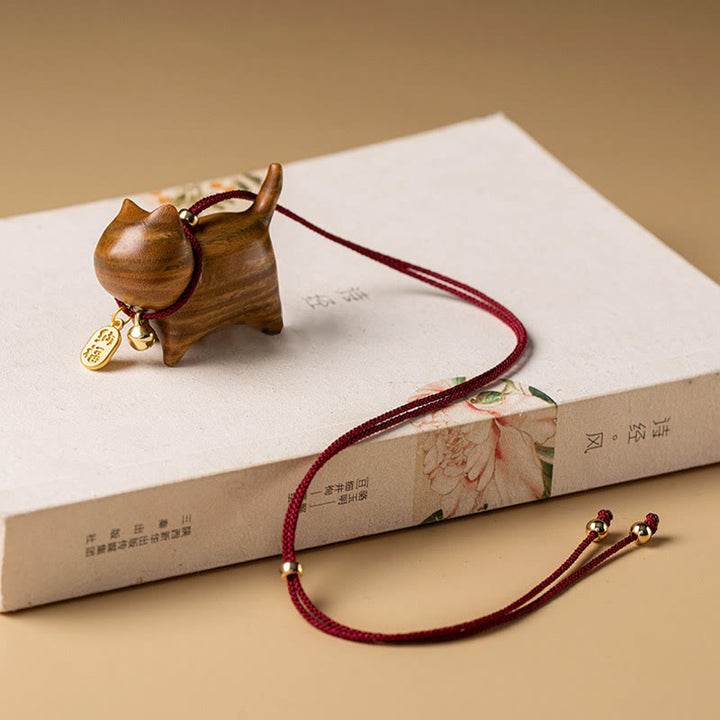 Buddha Stones Ebony Wood Green Sandalwood Lucky Cat Fu Character Lucky Fortune Bell Balance Car Hanging Decoration - image 14