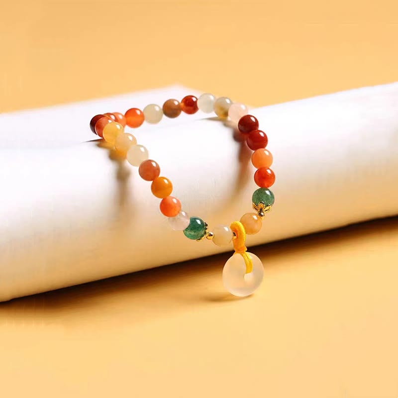 Buddha Stones 14K Gold Plated Colorful Golden Silk Jade Peace Buckle Wealth Bracelet - image 6