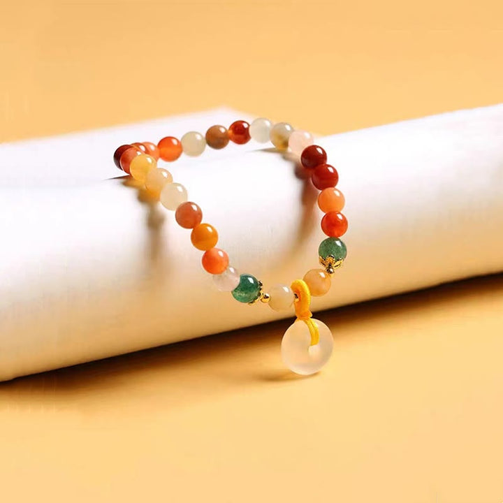 Buddha Stones 14K Gold Plated Colorful Golden Silk Jade Peace Buckle Wealth Bracelet - image 6