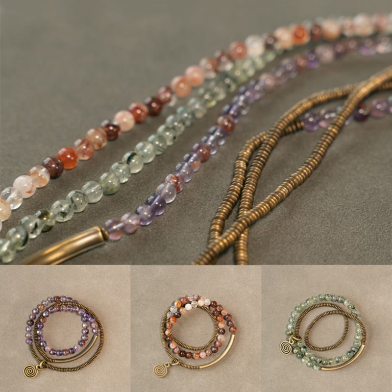 Buddha Stones Purple Phantom Red Hematoid Quartz Green Rutilated Quartz Copper Love Forgive Bracelet - image 26