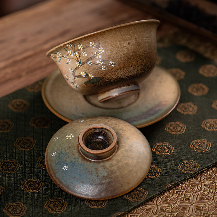 Buddha Stones Jingdezhen Hand Painted Ru Kiln Porcelain Hanfu Girl Flower Ceramic Gaiwan Sancai Teacup Kung Fu Tea Cup And Saucer With Lid - image 2