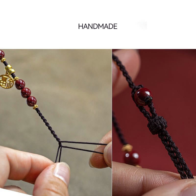 Buddha Stones Cinnabar Bead Fu Character Charm Blessing Braided String Bracelet - image 4