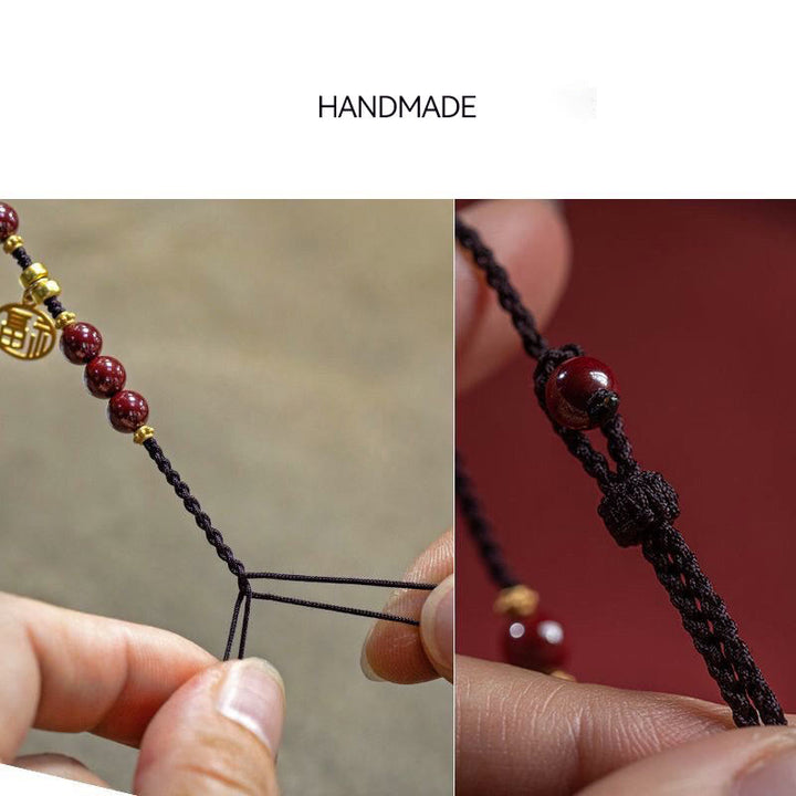 Buddha Stones Cinnabar Bead Fu Character Charm Blessing Braided String Bracelet - image 4