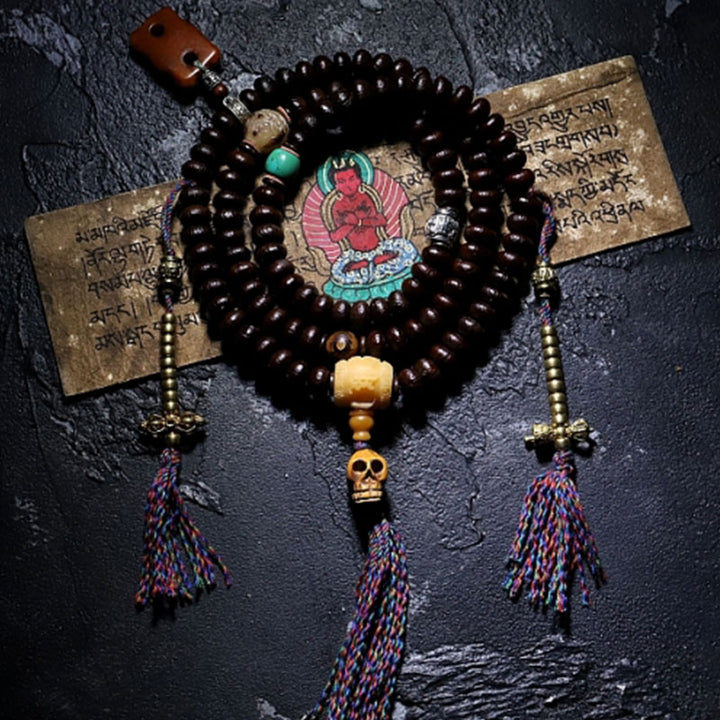 Buddha Stones Tibet 108 Mala Beads Purple Bodhi Seed Bagua Vajra Auspiciousness Bracelet - Purple Bodhi Seed&Tassels - 11mm - image 10