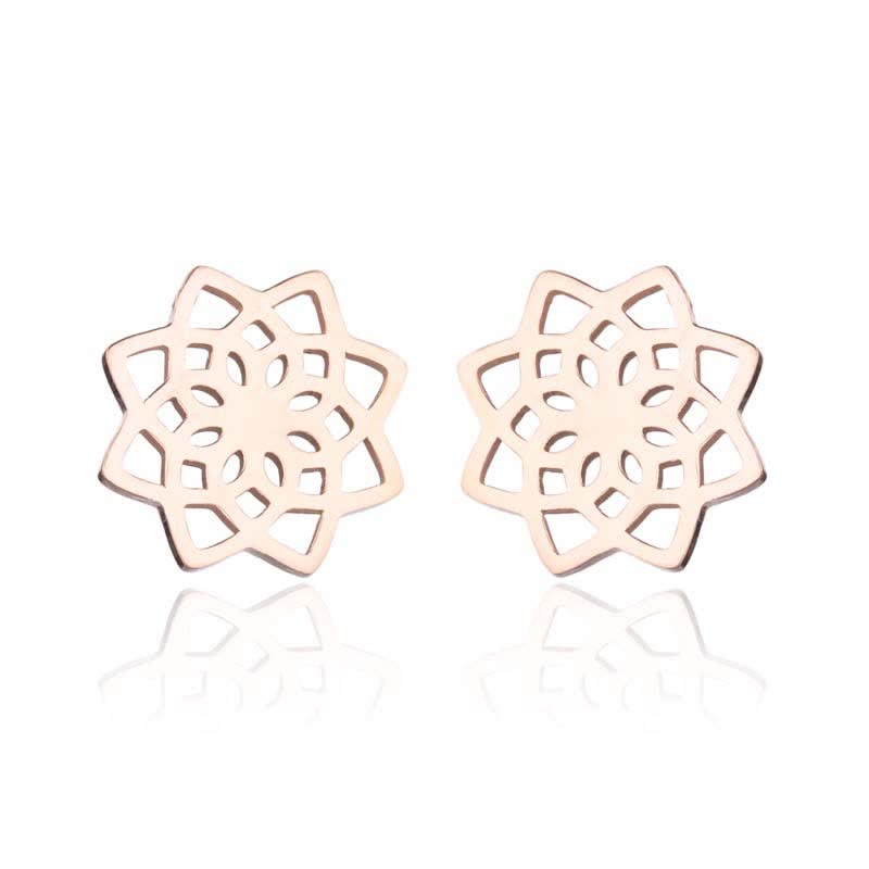 Tibetan Lotus Pattern New Beginning Stud Earrings - Rose Gold - image 4