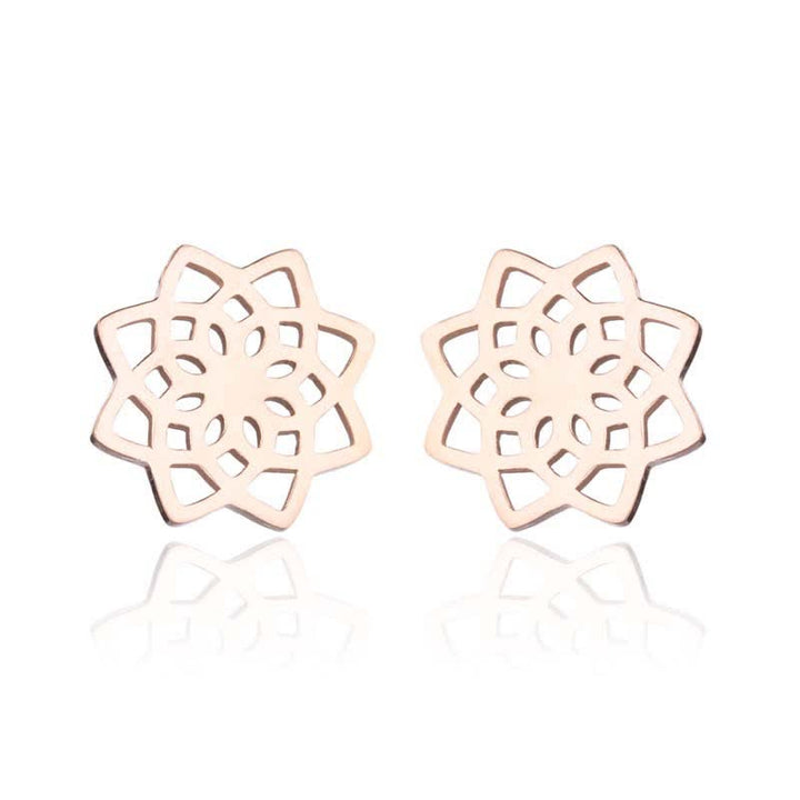Tibetan Lotus Pattern New Beginning Stud Earrings - Rose Gold - image 4