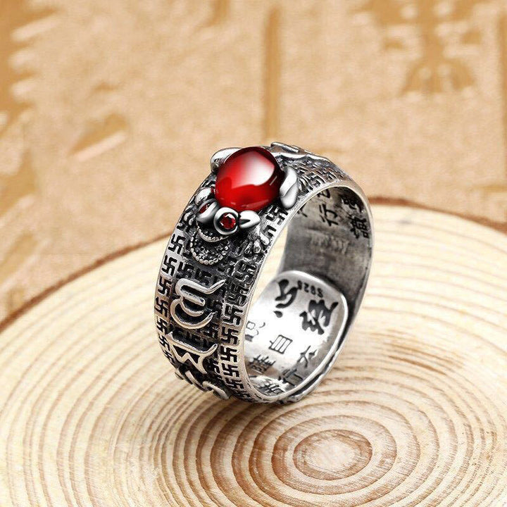 Buddha Stones Genstone PiXiu Feng Shui Frog Vajra Dorje Heart Sutra Wealth Adjustable Ring - Feng Shui Frog 9mm - image 7