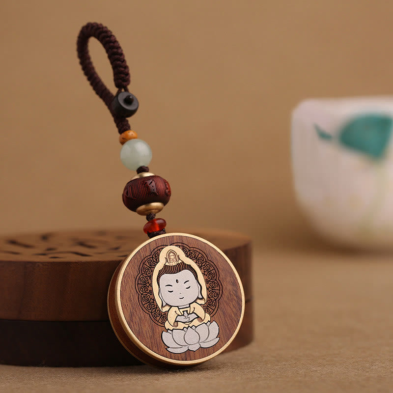 Buddha Stones Ebony Wood Rosewood Buddha Avalokitesvara Om Mani Padme Hum Balance Car Key Chain Decoration - Rosewood - Avalokitesvara - image 14