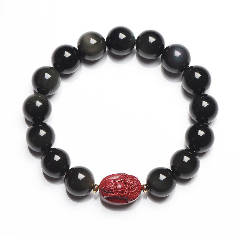 Buddha Stones Chinese Zodiac Natal Buddha Natural Black Obsidian Cinnabar Purification Bracelet - image 3