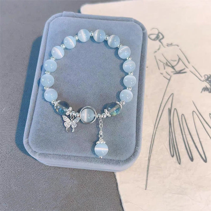 Buddha Stones Cat's Eye Moonstone Butterfly Star Charm Support Bracelet - image 12