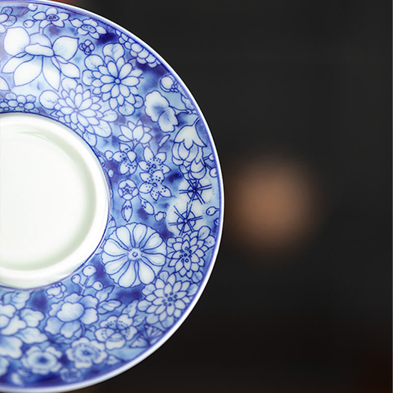 Buddha Stones Vintage Blue And White Porcelain Ceramic Gaiwan Sancai Teacup Kung Fu Tea Cup And Saucer With Lid - image 7