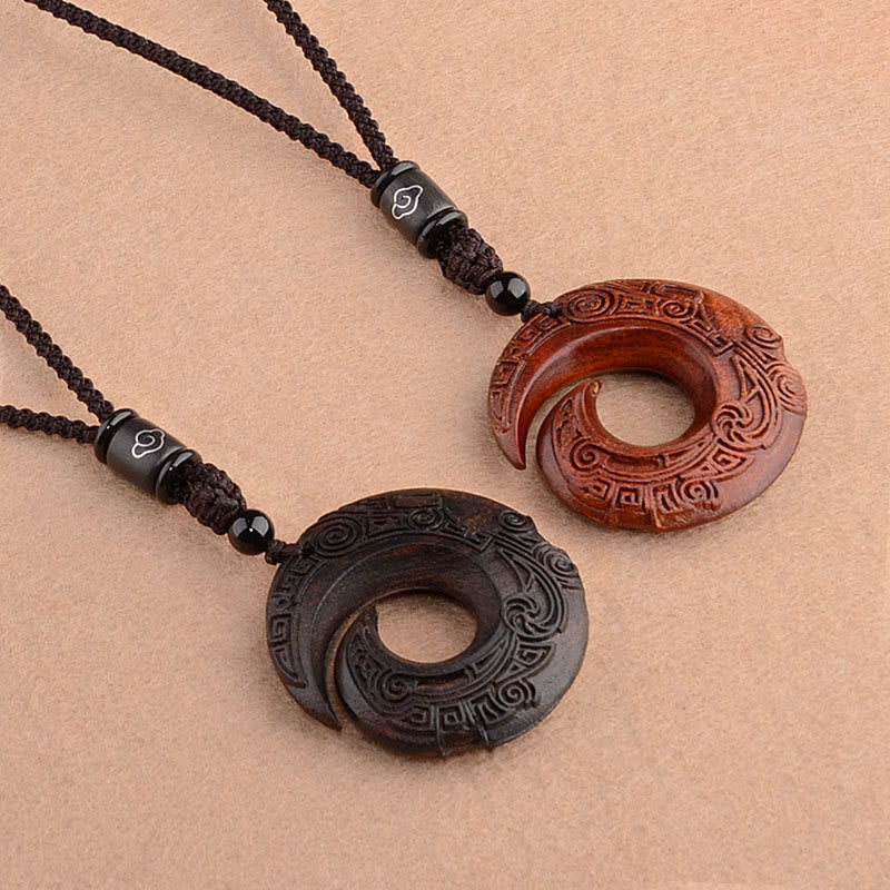 Buddha Stones Small Leaf Red Sandalwood Ebony Wood One's Luck Improves Design Patern Protection Necklace Pendant - image 1