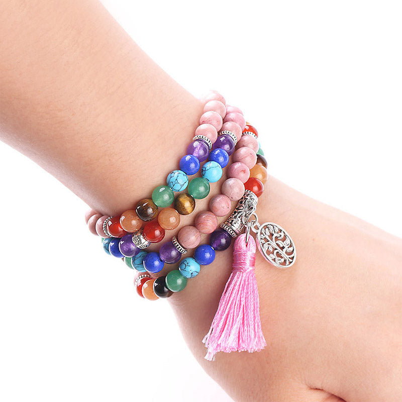 Buddha Stones 108 Mala Beads Rhodonite Blue Crystal Lazulite Healing Bracelet - image 2