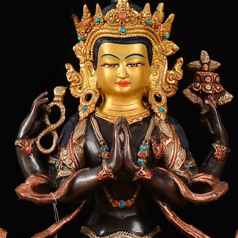 Bodhisattva Chenrezig Four-armed Avalokitesvara Protection Copper Statue Decoration - image 7