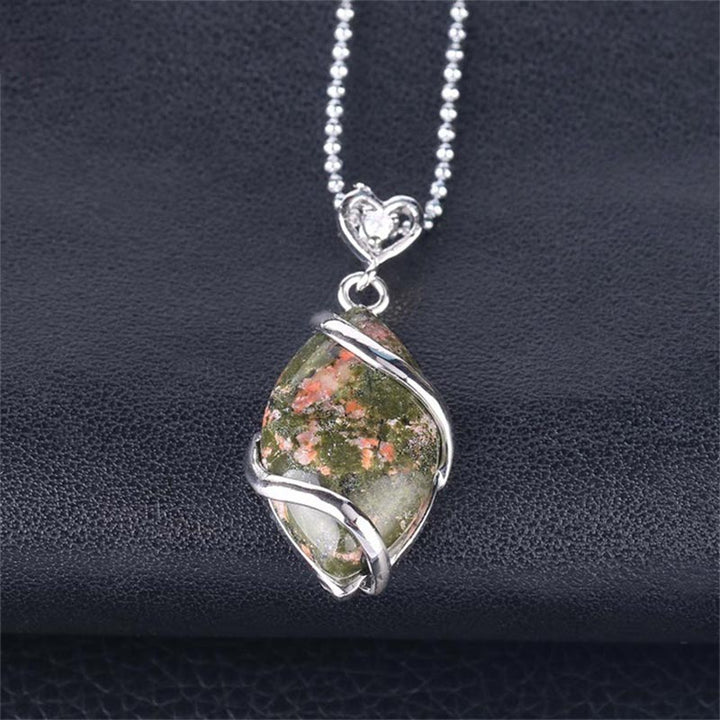 Buddha Stones Marquise Pattern Natural Crystal Stone Charm Necklace Pendant - Green Jasper - image 17