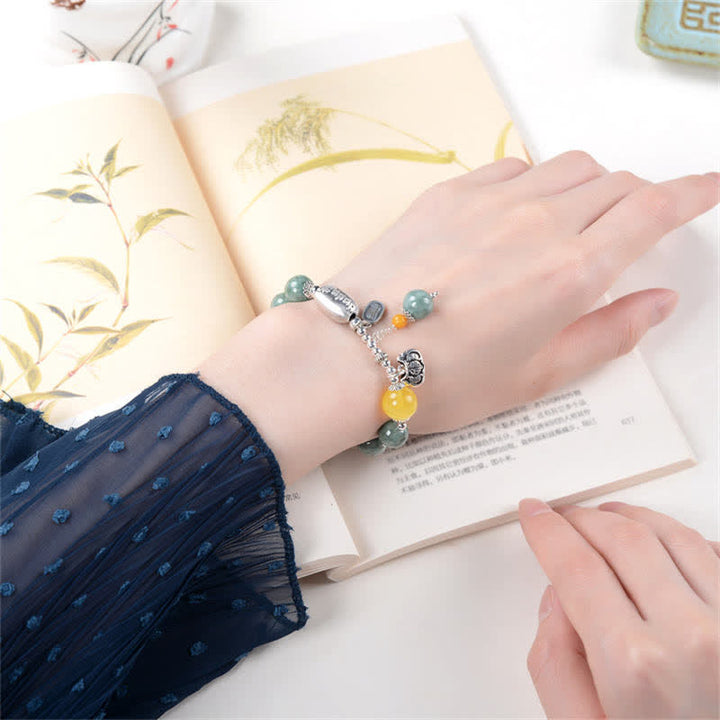 Buddha Stones 925 Sterling Silver Cyan Jade Amber Success Bracelet - image 2