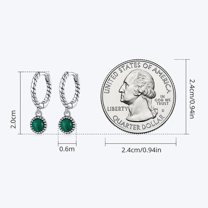 925 Sterling Silver Round Malachite Anti-Anxiety Drop Earrings - image 10