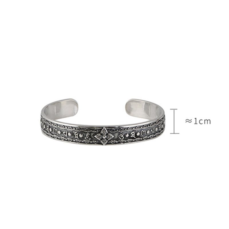 Buddha Stones 925 Sterling Silver Om Mani Padme Hum Double Dorje Engraved Wisdom Cuff Bracelet Bangle - image 15