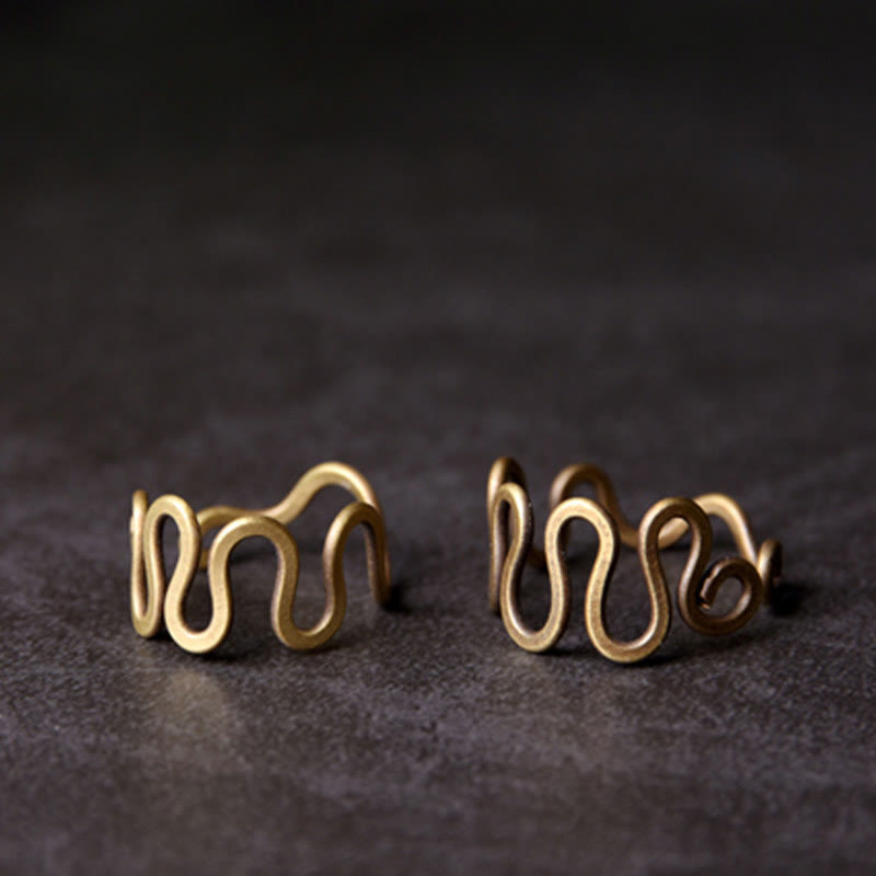 Buddha Stones Simple Curved Brass Design Copper Luck Wealth Adjustable Ring - image 2