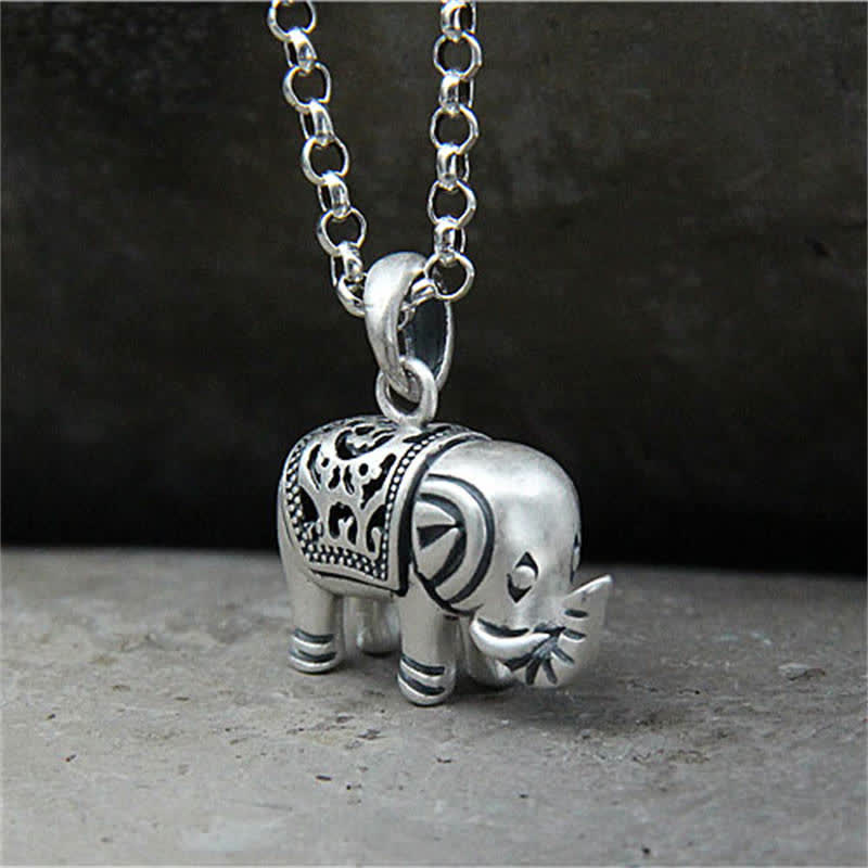 Buddha Stones 990 Sterling Silver Elephant Strength Necklace Pendant - image 8