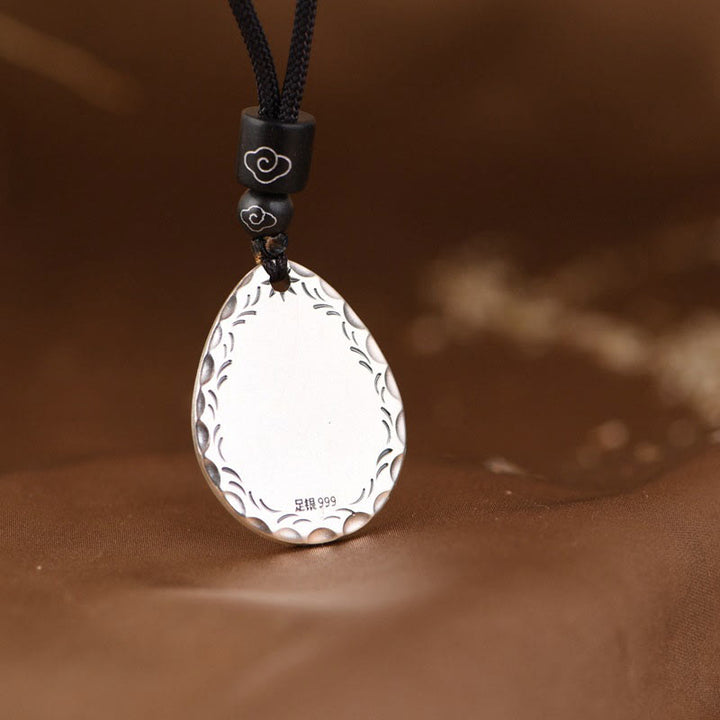 Buddha Stones Vintage 999 Sterling Silver Yin Yang Bagua Water Drop Design Balance Harmony Necklace Pendant - image 4