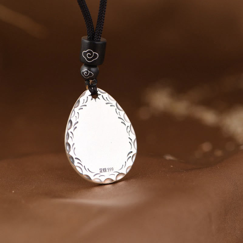 Buddha Stones Vintage 999 Sterling Silver Yin Yang Bagua Water Drop Design Balance Harmony Necklace Pendant - image 4