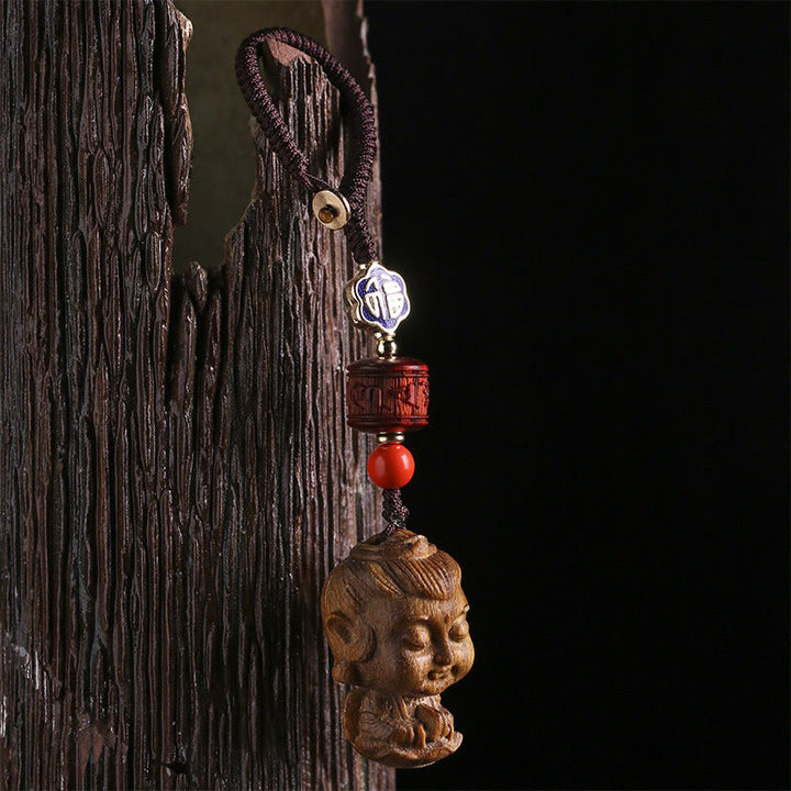Chinese Zodiac Natal Buddha Green Sandalwood Om Mani Padme Hum Peace Key Chain - image 3