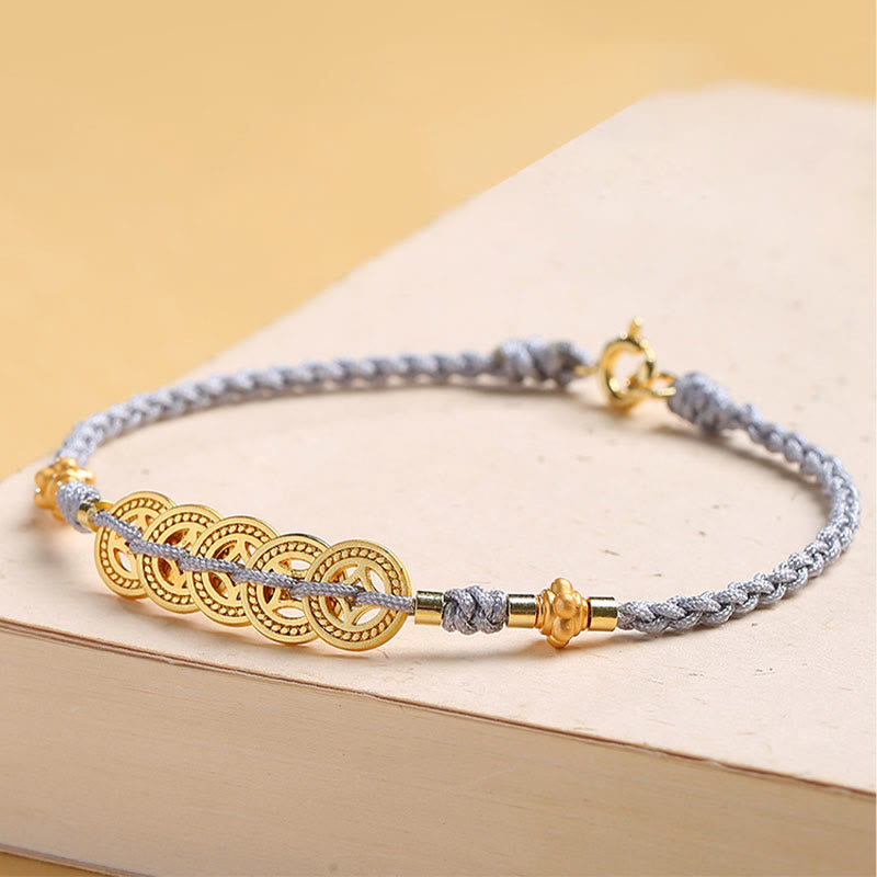 Buddha Stones Copper Coin Fortune Tree Pearl Luck Blue Rope Braided Bracelet - image 9