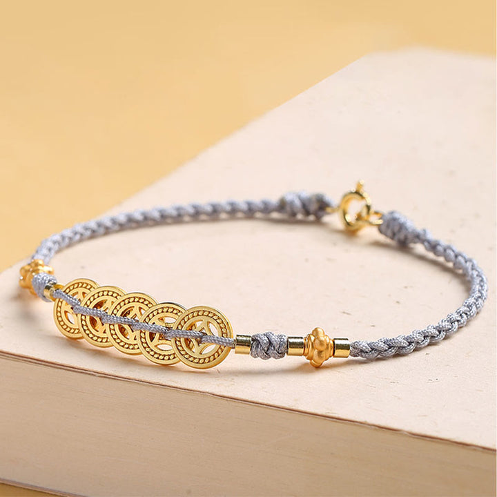 Buddha Stones Copper Coin Fortune Tree Pearl Luck Blue Rope Braided Bracelet - image 9