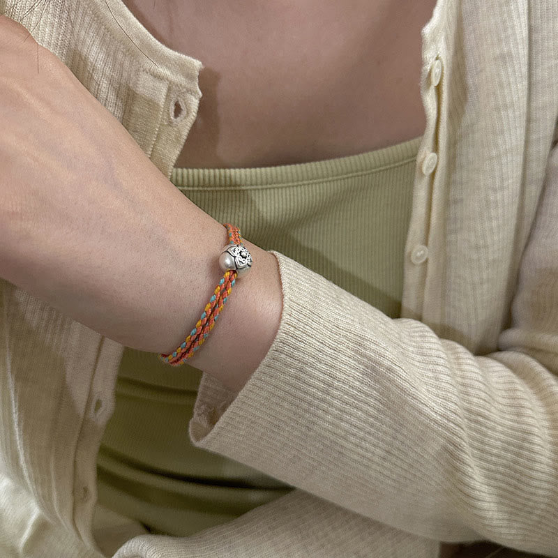 Buddha Stones 999 Sterling Silver Persimmon Luck Multicolored Braided Bracelet - image 12